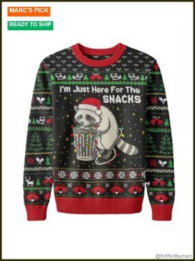 Raccoon Ugly Christmas Knit Pullover Sweater Crew Neck Long Sleeve